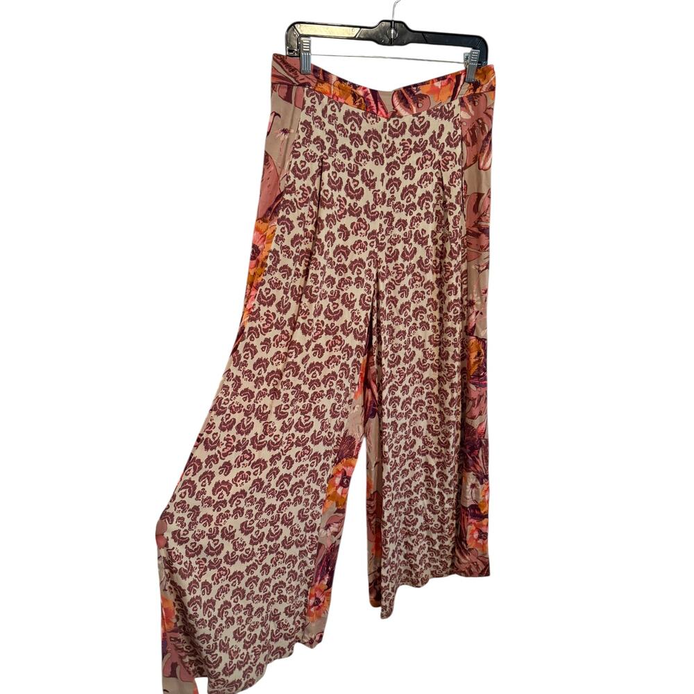 Free People Floral Wide-Leg Pants in Beige, Pink and Orange - Picture 7 of 13